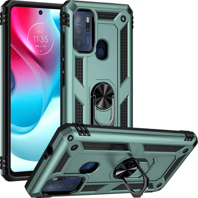Produktbild von Moto G60S Hülle, Dual Layer Militäre Fallschutz Schutzhülle mit Ringhalterung Ständer für Motorola Moto G60S Grün