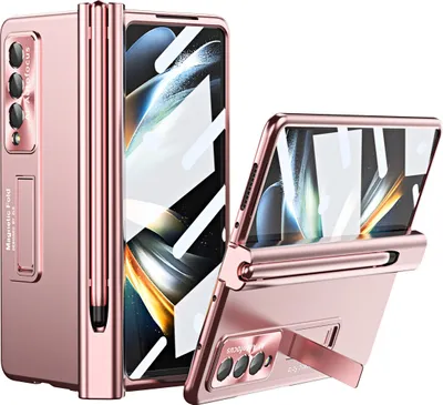 Immagine prodotto di Custodia per Samsung Galaxy Z Fold 4 5G, protezione a cerniera magnetica, portapenne, PC rigido, lente e protezione dello schermo Rosa