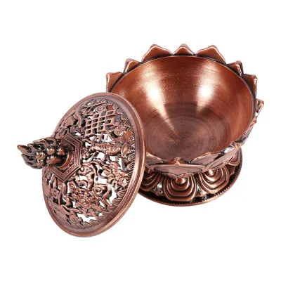 Immagine prodotto di Bruciatore d'incenso vintage a riflusso, porta bastoncini e coni d'incenso, decorazione per la casa, caldo (bronzo rosso)