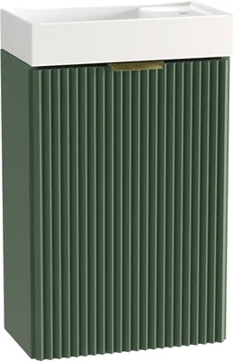 Produktbild von WENA Waschtischunterschrank mit Waschbecken 40 cm, geriffelte Fronten, Griffe aus Metall in der Farbe Gold (Farbe: Salbei)