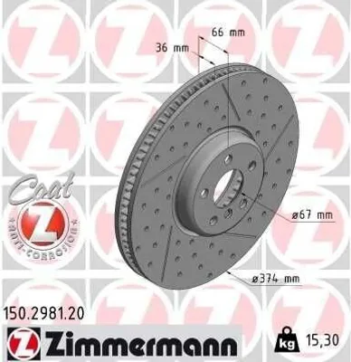Produktbild von ZIMMERMANN Bremsscheibe Vorne Rechts für BMW 3 Touring (G21) 374mm 150.2981.20
