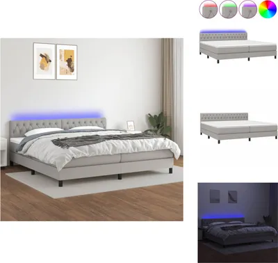 Produktbild von vidaXL Boxspringbett mit Matratze & LED Hellgrau 200x200 cm Stoff -  Betten & Bettgestelle