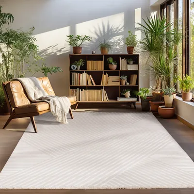 Produktbild von Kurzflor Teppich Wohnzimmer Esszimmer Schlafzimmer Läufer Skandinavischer Boho Stil 3D Muster Soft & Weich Modern, Größe: 200 x 290 cm, Farbe: Beige-5