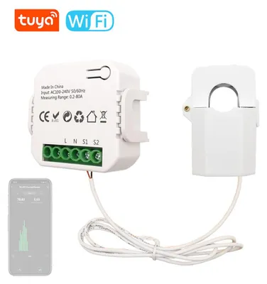 Obrázok produktu pre Tuya WiFi 80A kliešťový elektromer, mobilný telefón, ovládanie cez aplikáciu, prúdový transformátor, monitor štatistík spotreby elektrickej energie, zariadenie pre domáce automatizáciu, kompatibilné s Alexou pre hlasové ovládanie