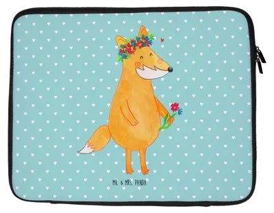 Produktbild von Mr. & Mrs. Panda Laptop Hülle Fuchs Blumen 20 x 28 cm - Türkis Pastell - Geschenk, Blumenliebe, Boho, Freundin, Motivation, Schutzhülle, Tasche, Sleeve, Laptoptasche, Ich