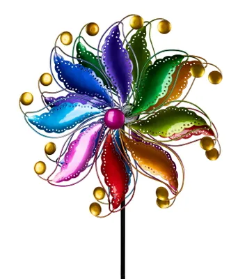 Produktbild von Gartenstecker doppel Windrad Metall Blume Windmühle Windspiel Garten Deko Figur