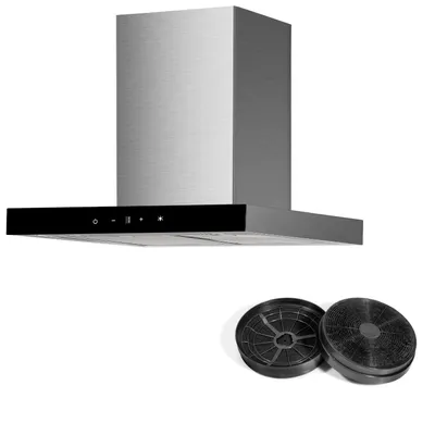 Produktbild von Dunstabzugshaube Blockhaube 60 cm Edelstahl Schwarz Glas mit Filter Respekta