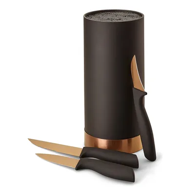 Produktbild von ECHTWERK Messerblock mit Borsteneinsatz |Küchenmesser Set 4tlg | Universalmesser | Schälmesser | Gemüsemesser | Messer aus Klingenstahl | Kupfer-Edition, EW-MB-0389