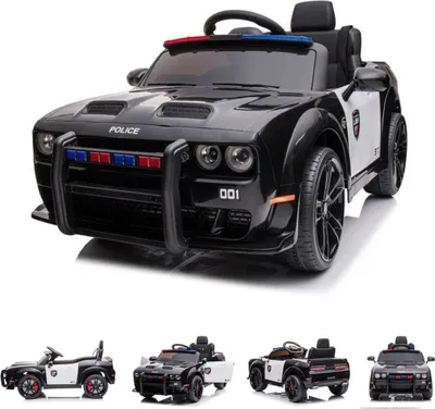 Produktbild von ES-Toys Kinder Elektroauto Dodge Polizei Sirene Fernbedienung Polizeilichter MP3 schwarz