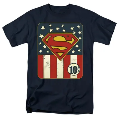 Image de Superman - T-shirt "10 Cents" pour hommes/femmes, coupe unie, modèle TV36917 (Taille S) (Bleu marine)