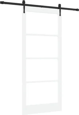 Zdjęcie produktu dla Drzwi przesuwne vidaXL, 93 x 211 cm, z litego drewna sosnowego i szkła, kolor biały