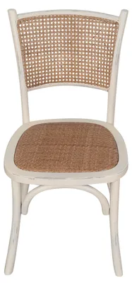 Produktbild von Bistrostuhl aus Massivholz und Rattansitz in antikweißer Ausführung