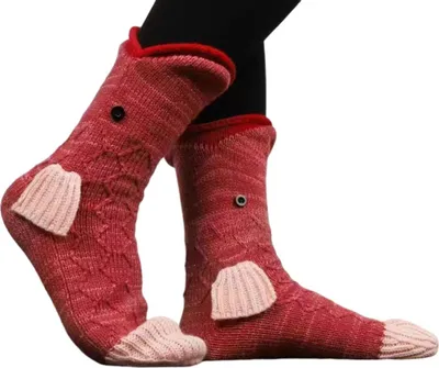 Produktbild von Gestrickte Tier-Socken, lustige Krokodil-Socken, warme Winter-Socken, Uni-Socken mit niedlichen Haifischmotiven, Geschenkidee für Weihnachten, Valentinstag und Muttertag