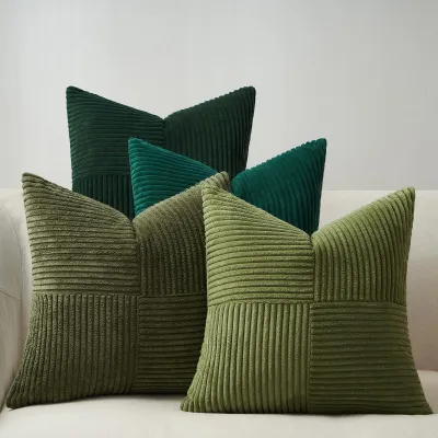 Produktbild von 4er-Set Kissenbezüge, 45 x 45 cm, grüner Cord, dekorative Kissenbezüge für Sofa, Schlafzimmer, Wohnzimmer, Balkon, Kinderzimmer, flauschig, Farbverlauf