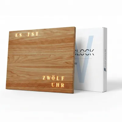 Produktbild von WordClock Jupiter 2.0 – Wood Edition (50×40 cm) – Echt Holz Front, RGBW LED, Echtzeituhr & IO Advanced Software, Infinity Edge Design