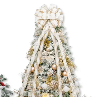 Immagine prodotto di Fiocco decorativo per albero di Natale - Glitter - 130 x 30 cm - Bianco e oro