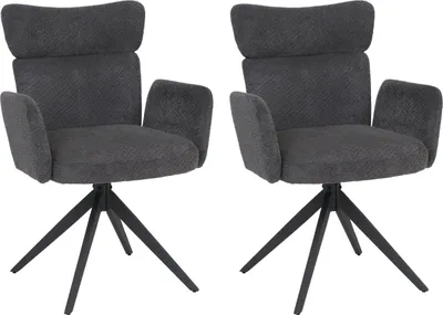 Obrázok produktu pre súprava 2 jedálenských stoličiek HWC-N11, stolička, otočná automatická vratná látka bouclé 350g/m² Oeko-Tex ~ tmavosivá, tmavosivé nohy