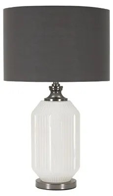 Zdjęcie produktu dla Lampa stołowa, szkło, aksamit, 37,5x65 cm, biało-szara, o Ferretti, kolekcja Heiterkeit