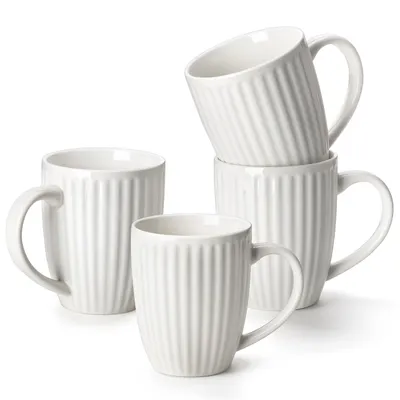 Obrázek produktu pro MALACASA Sada hrnků, 4 kusů, porcelán, objem 420 ml, hrnky s uchem, bílé barvy