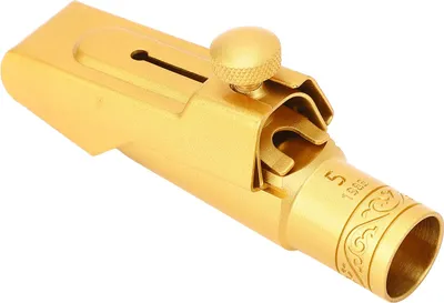 Imagen del producto de Boquilla para saxofón alto Eb 5C, con tornillo para la lengüeta superior, fabricada en latón con acabado mate y cubierta deslizante profesional. Es un reemplazo para boquillas de saxofón alto, ideal para principiantes