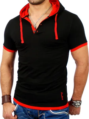 Produktbild von Reslad Herren Kapuzen T-Shirt San Diego RS-5033 Schwarz-Rot S