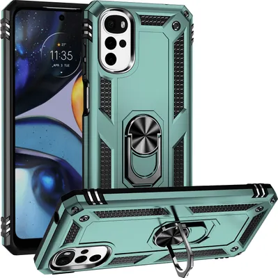Produktbild von Moto G22 Hülle, Dual Layer Robust Militäre Schutzhülle mit Ringhalterung Ständer für Motorola Moto G22 Grün