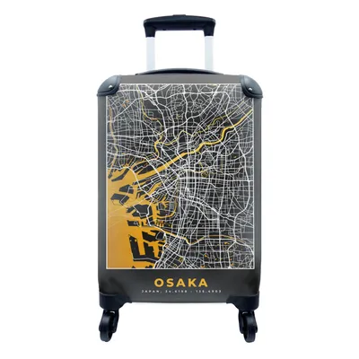 Produktbild von MuchoWow® Koffer Handgepäck Trolley Rollkoffer Kleine Reisekoffer mit 4 Rollen - Osaka - Karte - Stadtplan - Gold - Cabin Size < 55x40x23 cm & 55x40x20 cm - Fotokoffer - Kabinenkoffer - Boardgepäck - Reise-Box - Reisekoffer - Reisegepäck - Koffer mit Bild - Trolley für Kinder