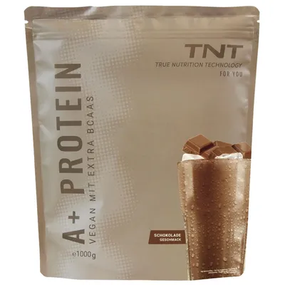 Immagine prodotto di TNT A+ Protein - Cioccolato (1000 g) - Frullato proteico vegano con fino al 76% di proteine - Profilo aminoacidico ottimizzato con 3,5 g di L-leucina per porzione, Immagine generata dall'IA