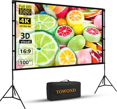 100 Zoll Projektionsleinwand - Tragbar & Faltbar - 16:9 Format für Innen & Außen - Ideal für Zuhause, Camping und
