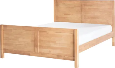Produktbild von BELIANI Bett Hellbraun Gummibaumholz mit Lattenrost 140 x 200 cm Hohes Kopf- und Fußteil Rustikaler Stil Schlafzimmer Ausstattung Doppelbett Holzbett