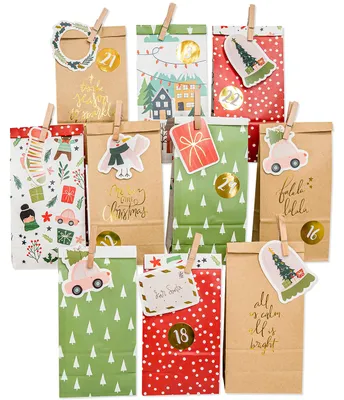 Adventskalender-Zakken, Set 1, Papier, wiederverwendbar