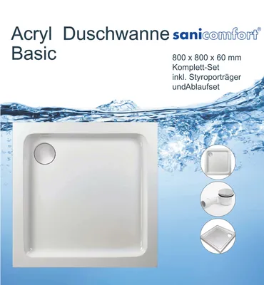 Produktbild von sanicomfort Duschwannenset Basic 800x800 mm inkl. Wannenträger und Ablauf