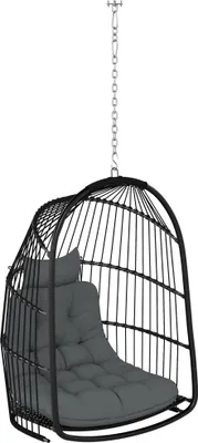 Immagine prodotto di Fortuna Lai Sedia sospesa Cesto sospeso con cuscino Polyrattan Altalena da esterno e da interno Pieghevole Sedia sospesa resistente fino a 150 kg Altalena sospesa Sedia sospesa a cesto per soggiorno Balcone Terrazza Grigio scuro