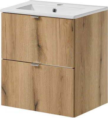 Produktbild von Waschtisch mit Unterschrank und Waschbecken 'Skelbolu' 51 x 57 x 39 cm Eicheoptik