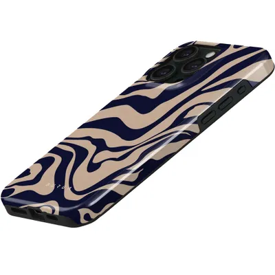 A phone case with a wavy abstract pattern is shown against a white background.