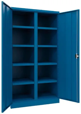 Produktbild von Schwerlastschrank, Vollblechtüren, m. Trennwand, 8  Böden, 200 kg Traglast, BxTxH 1040x630x1950 mm, RAL 7035