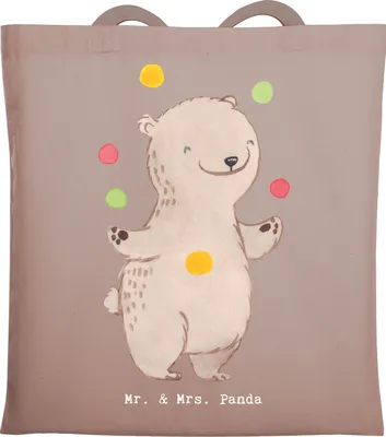 Produktbild von Mr. & Mrs. Panda Stoffbeutel Bär Jonglieren - Braun Pastell - Geschenk, Büchertasche, Laptoptasche, Tasche, Zirkus, Artistik, Shopping, Tote Bag, Jongleur