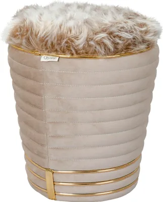 Produktbild von QIYANO Sitzhocker Pouf weicher Samtstoff mit Ziernähten und Fellimitat in Taupe Gold, Höhe ca. 50 cm