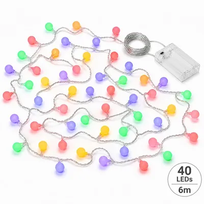 Produktbild von LED Lichterkette bunt 6m – 40 Kugeln, batteriebetrieben, Deko innen außen, E0224