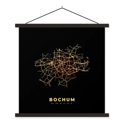 Produktbild von MuchoWow® Textilposter Bochum - Gold - Karte - Stadtplan 60x60 cm mit schwarzem Rahmen - Posteraufhänger