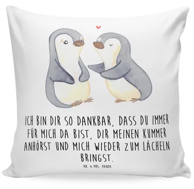 Produktbild von Mr. & Mrs. Panda kissen bedruckt Pinguine trösten - Weiß - Geschenk, für Partner, Freund, Freundin, kuschelkissen 40x40, Zierkissen, Liebe, Frauen, Valentinstag, Polster