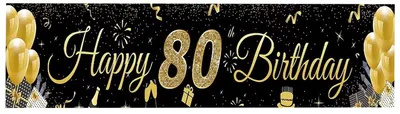 Geburtstagsbanner 80. Geburtstag, Schwarz Gold, 300 x 50 cm