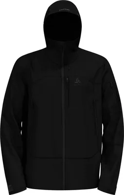 Schwarze Odlo X-Alp 3L Hardshell Jacke mit Kapuze und Reißverschlusstaschen vorne