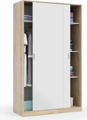 Produktbild von Schwebetürenschrank >TOP< in Canadian Eiche Nachbildung /Artik Weiß - 120x200x50 (BxHxT)