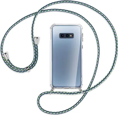 Produktbild von Handykette Backcover-Schutzhülle mit Band (Metall silberfarben) für Samsung Galaxy S10e - grün/blau/weiß
