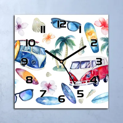 Produktbild von Wanduhr Echt-Glas-Küchenuhr Surfer Urlaub Hawaii Quarz 30x30 Deko Bilder