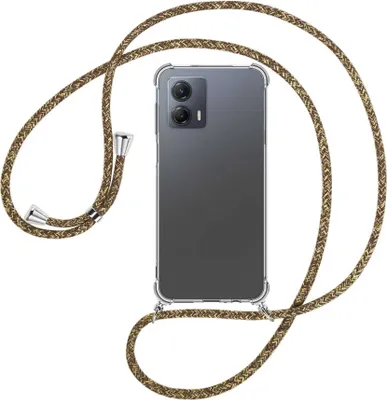 Produktbild von Handykette Backcover-Schutzhülle mit Band (Metall silberfarben) für Motorola Moto G53 5G (6.5'') - braun+beige