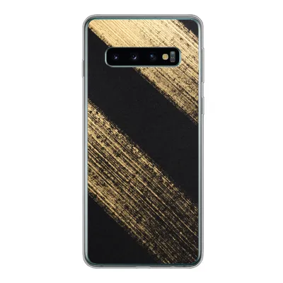 Produktbild von MuchoWow® Handyhülle Schutzhülle Hülle für Samsung Galaxy S10 Goldene Farbstreifen auf schwarzem Hintergrund Silikon Softcase Handy Hülle - Handytasche
