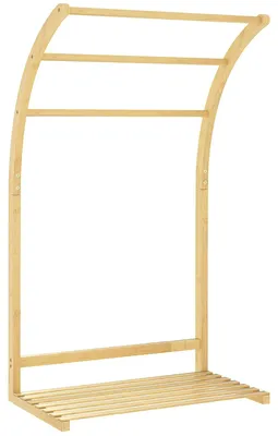 Obrázok produktu pre Držiak na uteráky z bambusu – Voľne stojaci držiak na uteráky do kúpeľne – 3 tyče – Polička – 50x29x84 cm – Béžová