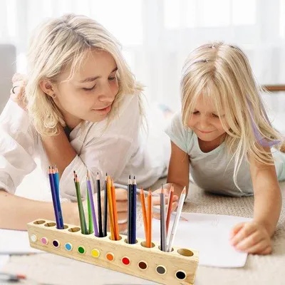Immagine prodotto di Portamatite in legno massello, organizer per matite a 11 scomparti, portamatite in legno per bambini, organizer da tavolo per la scuola, l'ufficio e la casa